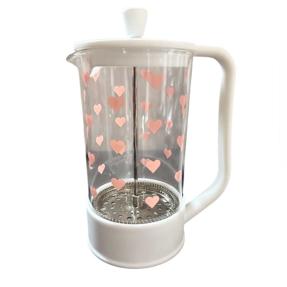 Paris Hilton White Heart-Print French Press Coffee Maker, New